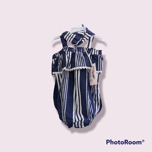 NEW Jessica Simpson Insignia Blue Stripe romper and headband 24M